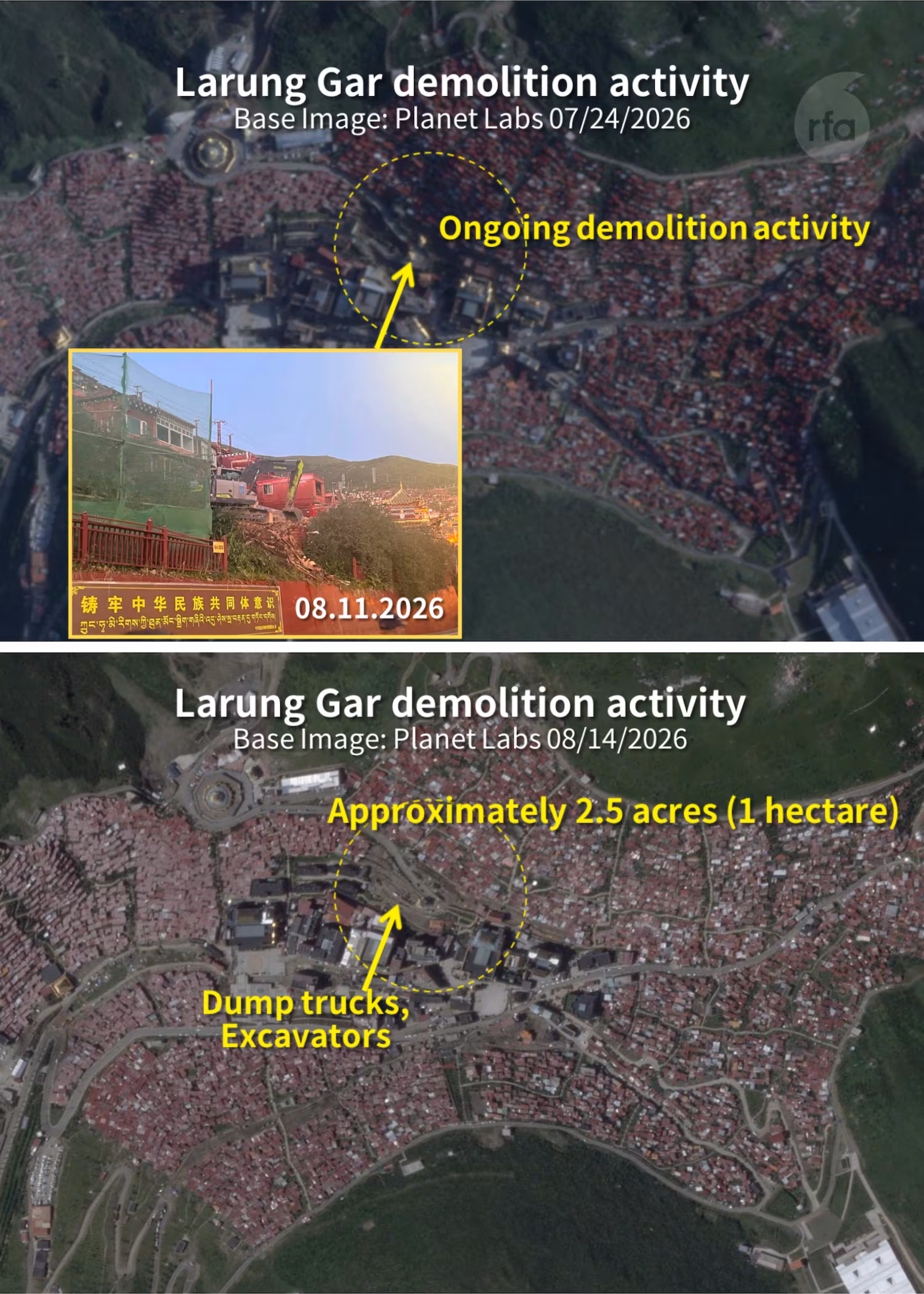 Beijing Resumes Demolition of Major Tibetan Buddhist Academy, Satellite Imagery Reveals